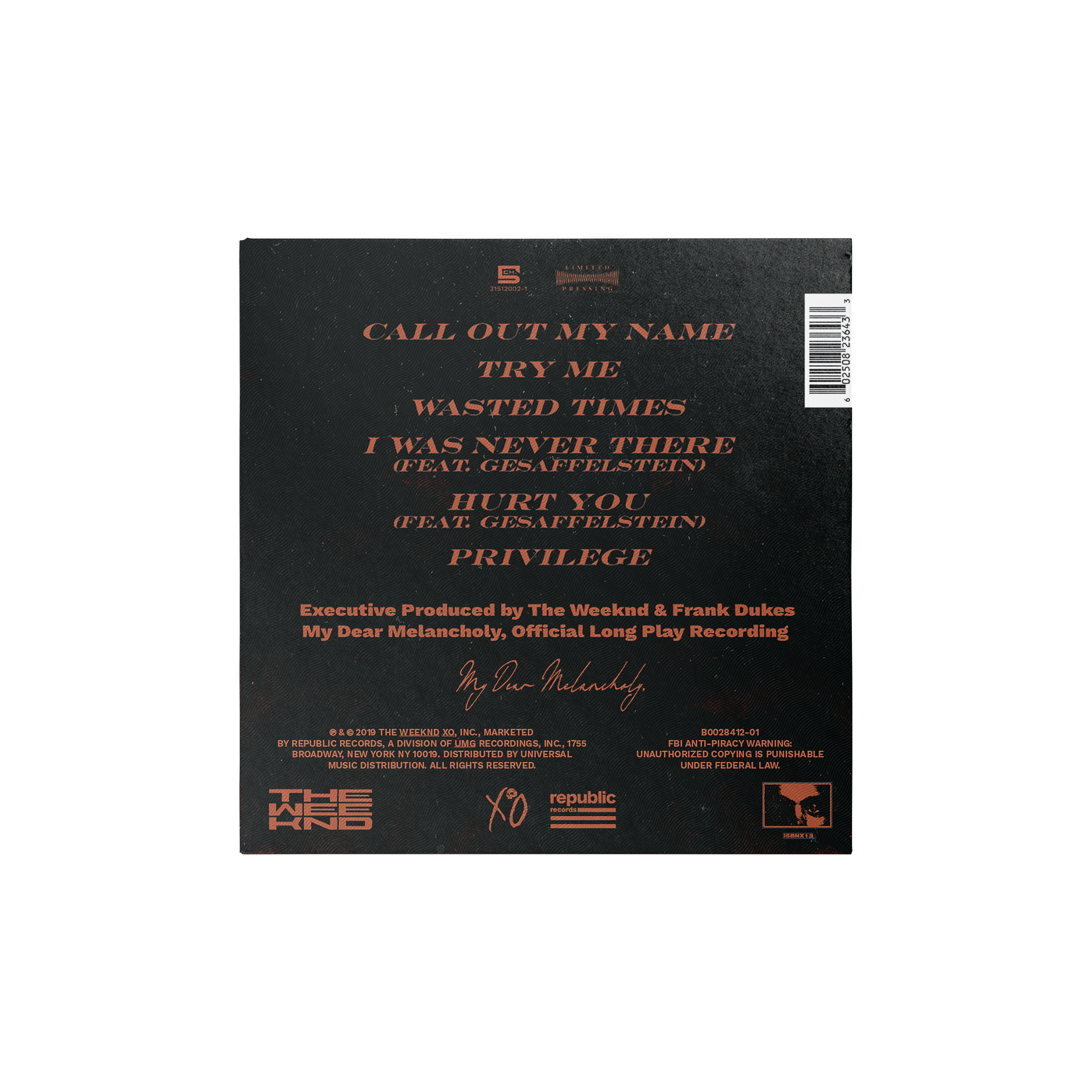 Weeknd,The MY DEAR MELANCHOLY, 1LP Vinyl 410951